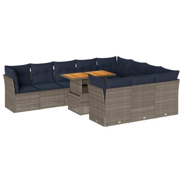 Set canapele de grădină cu perne, 11 piese, gri, poliratan - Img 2