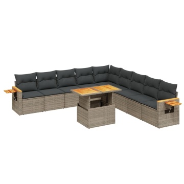 Set canapele de grădină cu perne, 11 piese, gri, poliratan - Img 2