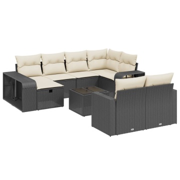 Set canapele de grădină cu perne, 11 piese, negru, poliratan - Img 2