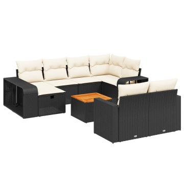 Set canapele de grădină cu perne, 11 piese, negru, poliratan - Img 2