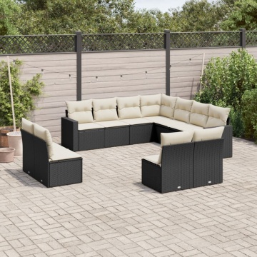 Set canapele de grădină cu perne, 11 piese, negru, poliratan - Img 1