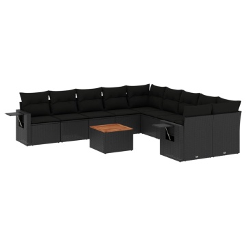 Set canapele de grădină cu perne, 11 piese, negru, poliratan - Img 2