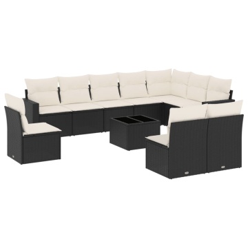 Set canapele de grădină cu perne, 11 piese, negru, poliratan - Img 2