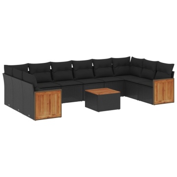 Set canapele de grădină cu perne, 11 piese, negru, poliratan - Img 2