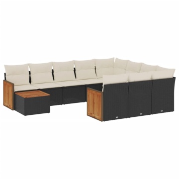 Set canapele de grădină cu perne, 11 piese, negru, poliratan - Img 2