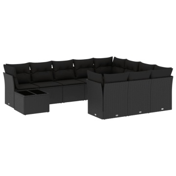 Set canapele de grădină cu perne, 11 piese, negru, poliratan - Img 2
