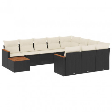 Set canapele de grădină cu perne, 11 piese, negru, poliratan - Img 2