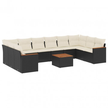 Set canapele de grădină cu perne, 11 piese, negru, poliratan - Img 2
