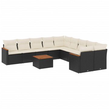 Set canapele de grădină cu perne, 11 piese, negru, poliratan - Img 2