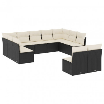 Set canapele de grădină cu perne, 11 piese, negru, poliratan - Img 2