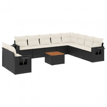 Set canapele de grădină cu perne, 11 piese, negru, poliratan - Img 2