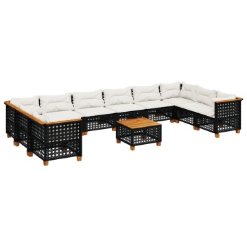 Set canapele de grădină cu perne, 11 piese, negru, poliratan - Img 2