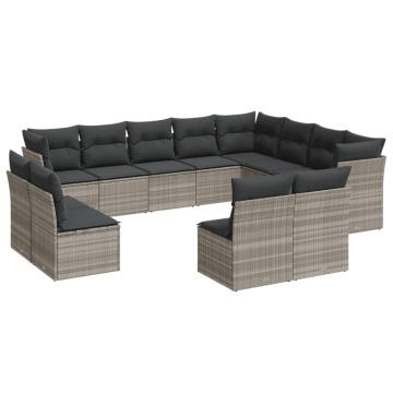 Set canapele de grădină cu perne, 12piese gri deschis poliratan - Img 2