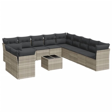 Set canapele de grădină cu perne, 12piese gri deschis poliratan - Img 2