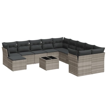 Set canapele de grădină cu perne, 12piese gri deschis poliratan - Img 2