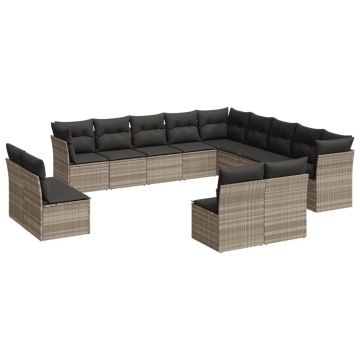 Set canapele de grădină cu perne, 13piese gri deschis poliratan - Img 2