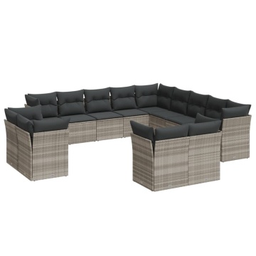 Set canapele de grădină cu perne, 13piese gri deschis poliratan - Img 2