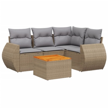 Set canapele de grădină cu perne, 5 piese, bej, poliratan - Img 2