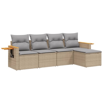 Set canapele de grădină cu perne, 5 piese, bej, poliratan - Img 2