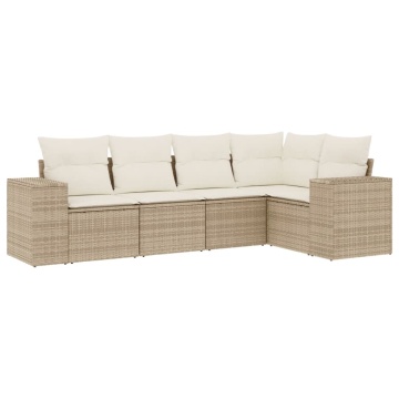 Set canapele de grădină cu perne, 5 piese, bej, poliratan - Img 2