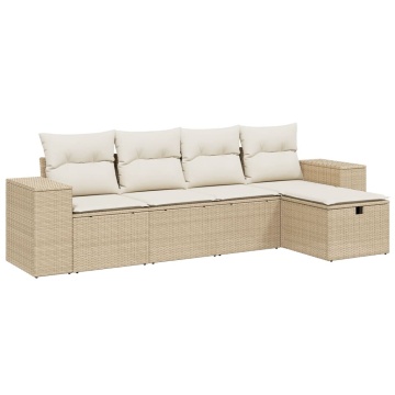 Set canapele de grădină cu perne, 5 piese, bej, poliratan - Img 2