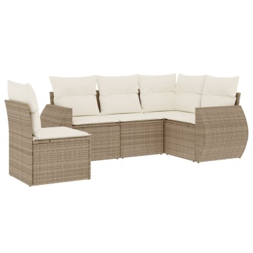 Set canapele de grădină cu perne, 5 piese, bej, poliratan - Img 2