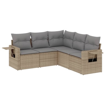 Set canapele de grădină cu perne, 5 piese, bej, poliratan - Img 2
