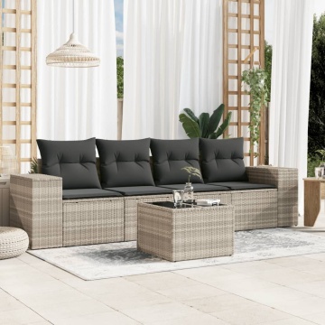 Set canapele de grădină cu perne, 5 piese gri deschis poliratan - Img 1