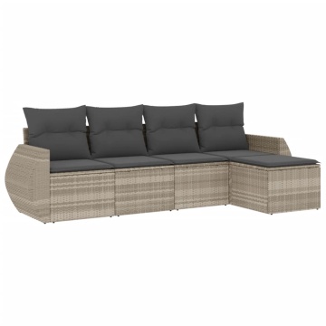Set canapele de grădină cu perne, 5 piese gri deschis poliratan - Img 2