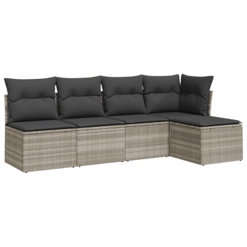 Set canapele de grădină cu perne, 5 piese gri deschis poliratan - Img 2