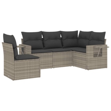 Set canapele de grădină cu perne, 5 piese gri deschis poliratan - Img 2
