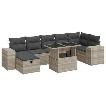 Set canapele de grădină cu perne, 5 piese gri deschis poliratan - Img 2