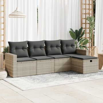Set canapele de grădină cu perne, 5 piese gri deschis poliratan - Img 1
