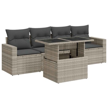 Set canapele de grădină cu perne, 5 piese gri deschis poliratan - Img 2