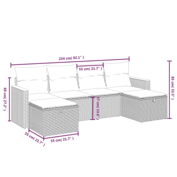 Set canapele de grădină cu perne, 6 piese, bej, poliratan - Img 4