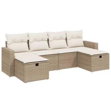Set canapele de grădină cu perne, 6 piese, bej, poliratan - Img 2