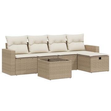 Set canapele de grădină cu perne, 6 piese, bej, poliratan - Img 2