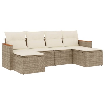 Set canapele de grădină cu perne, 6 piese, bej, poliratan - Img 2