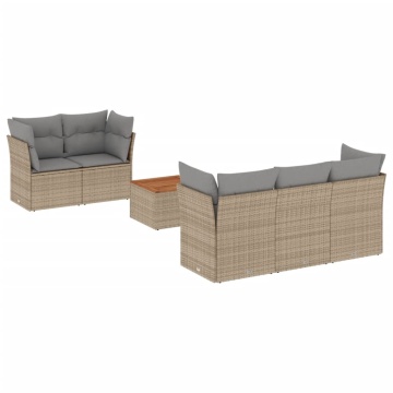 Set canapele de grădină cu perne, 6 piese, bej, poliratan - Img 2