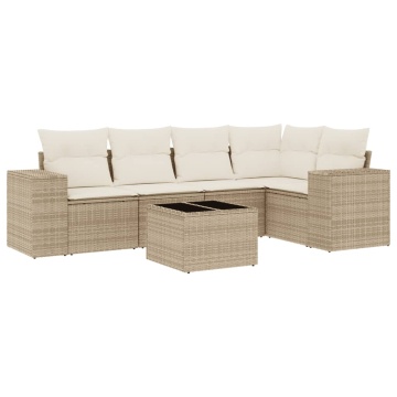 Set canapele de grădină cu perne, 6 piese, bej, poliratan - Img 2