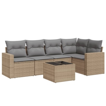 Set canapele de grădină cu perne, 6 piese, bej, poliratan - Img 2