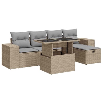 Set canapele de grădină cu perne, 6 piese, bej, poliratan - Img 2