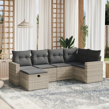 Set canapele de grădină cu perne, 6 piese gri deschis poliratan - Img 1