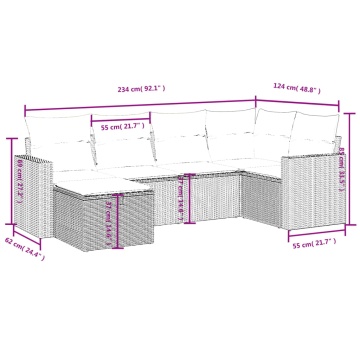 Set canapele de grădină cu perne, 6 piese gri deschis poliratan - Img 3