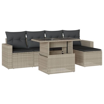 Set canapele de grădină cu perne, 6 piese gri deschis poliratan - Img 2