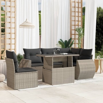 Set canapele de grădină cu perne, 6 piese gri deschis poliratan - Img 1