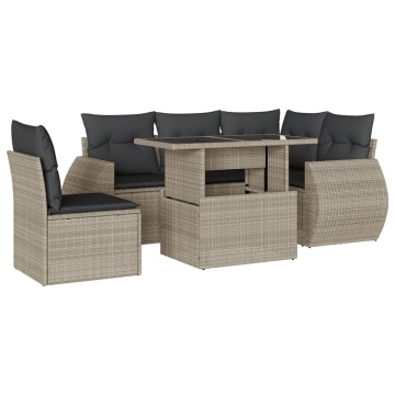 Set canapele de grădină cu perne, 6 piese gri deschis poliratan - Img 2