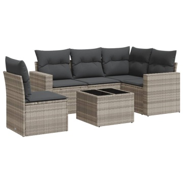 Set canapele de grădină cu perne, 6 piese gri deschis poliratan - Img 2