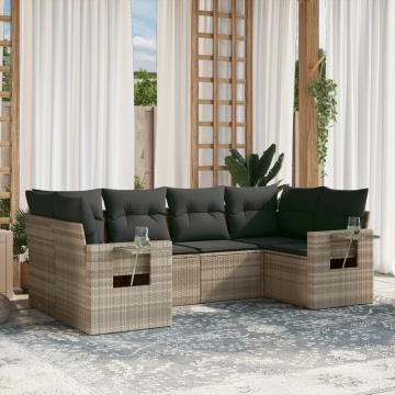 Set canapele de grădină cu perne, 6 piese gri deschis poliratan - Img 1