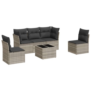 Set canapele de grădină cu perne, 6 piese gri deschis poliratan - Img 2